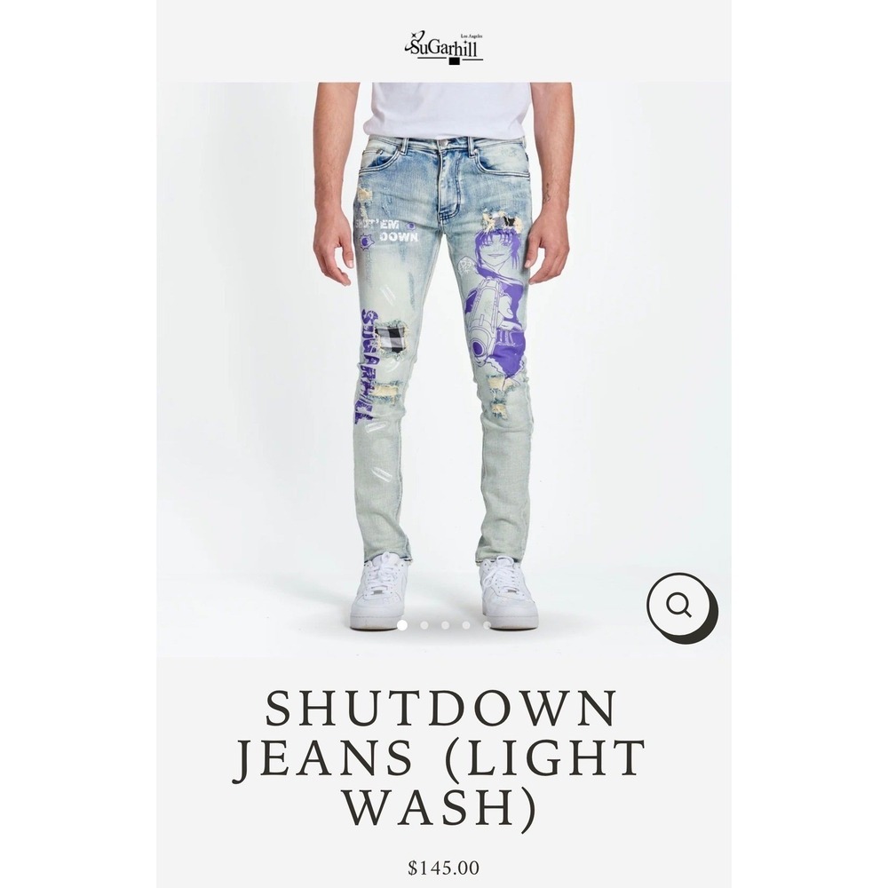 Sugarhill "Shutdown" Jeans Anime Screen-printed Streetwear Skinny Jeans Sz 30